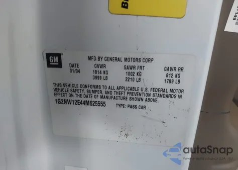 2004 Pontiac Grand Am Gt z USA, uszkodzony, nr VIN 1G2NW12E44M625555